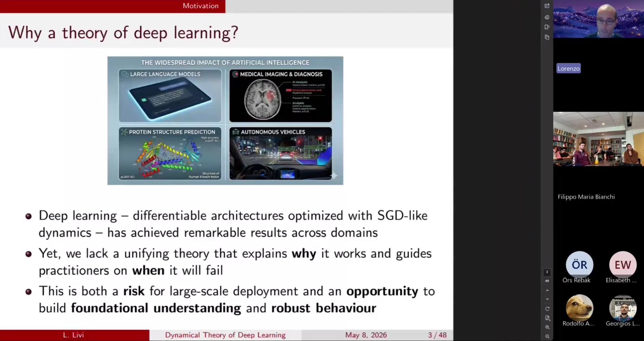 Lorenzo Livi giving a seminar on Dynamical Theory of Deep Learning